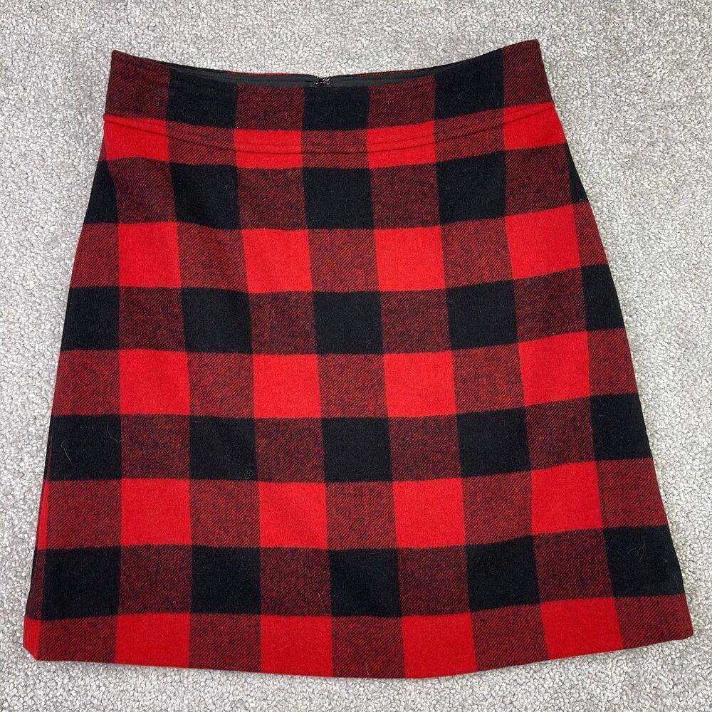 J. Crew A-Line Skirt Women’s 0 Red Black Buffalo Plaid Lined Holiday Wool Blend
